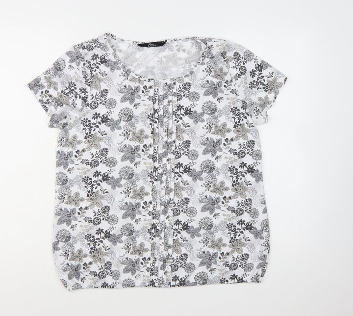 Bm Casual Women's White Floral Short Sleeve Blouse Size 14