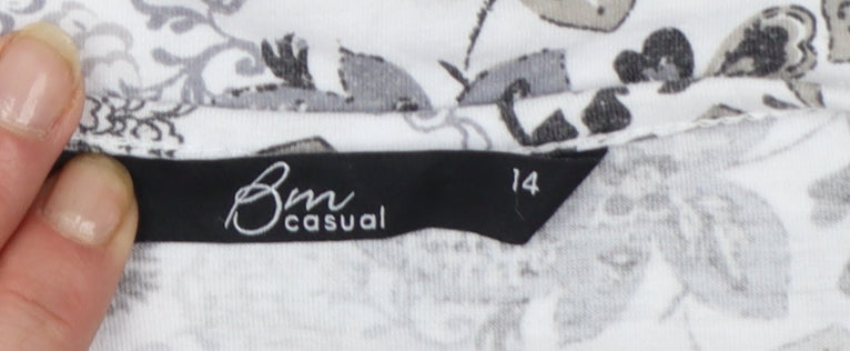 Bm Casual Women's White Floral Short Sleeve Blouse Size 14