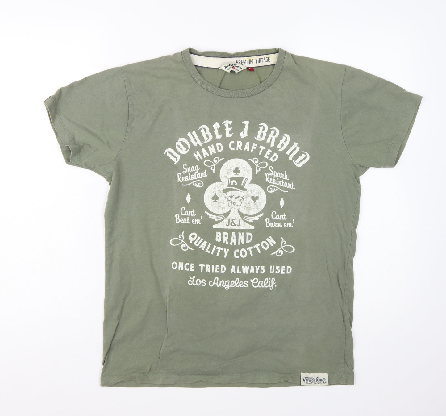Jack & Jones Premium Vintage Green Graphic Cotton Men's T-Shirt Size S
