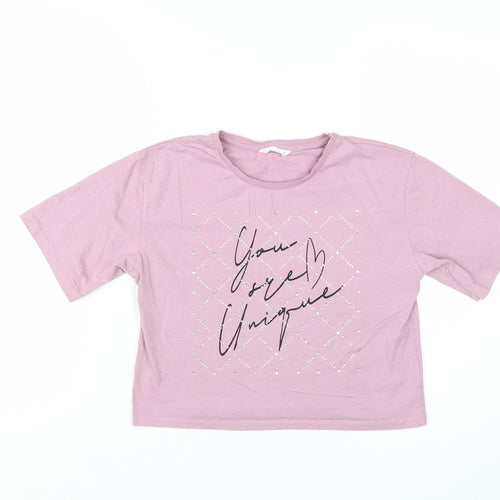 Candy Couture Girls Pink Cropped Graphic T-Shirt 12 Years Rhinestone Detail