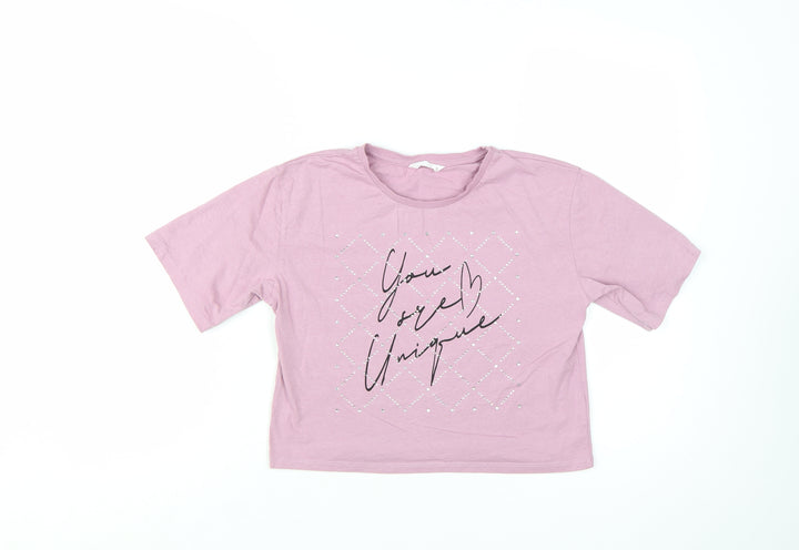 Candy Couture Girls Pink Cropped Graphic T-Shirt 12 Years Rhinestone Detail