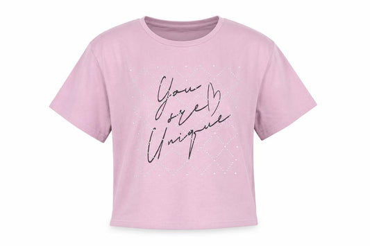 Candy Couture Girls Pink Cropped Graphic T-Shirt 12 Years Rhinestone Detail