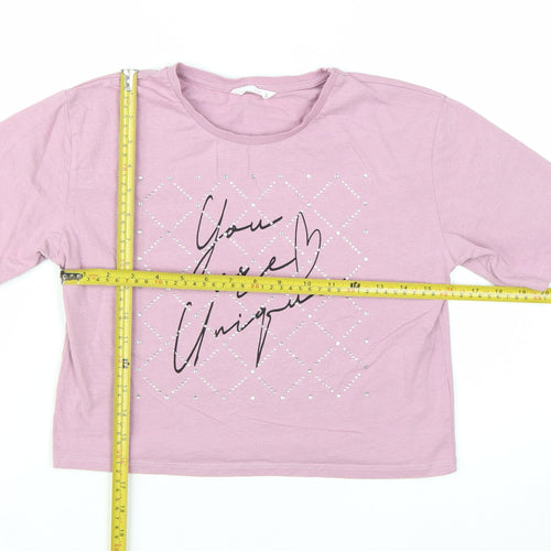 Candy Couture Girls Pink Cropped Graphic T-Shirt 12 Years Rhinestone Detail