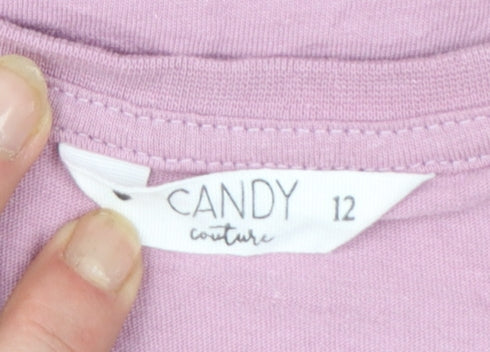 Candy Couture Girls Pink Cropped Graphic T-Shirt 12 Years Rhinestone Detail