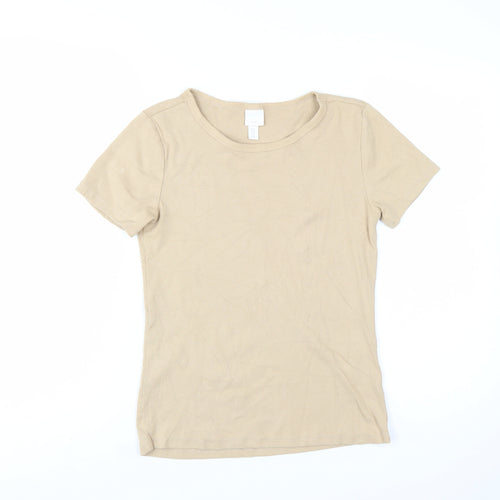 H&M Women’s Beige Basic Short Sleeve Cotton T-Shirt Size 12
