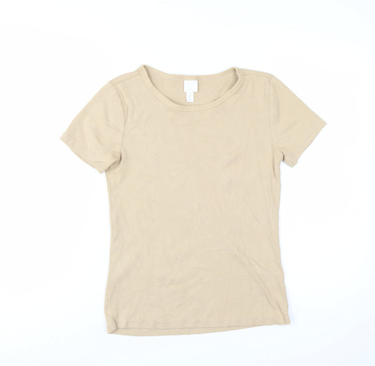 H&M Women’s Beige Basic Short Sleeve Cotton T-Shirt Size 12