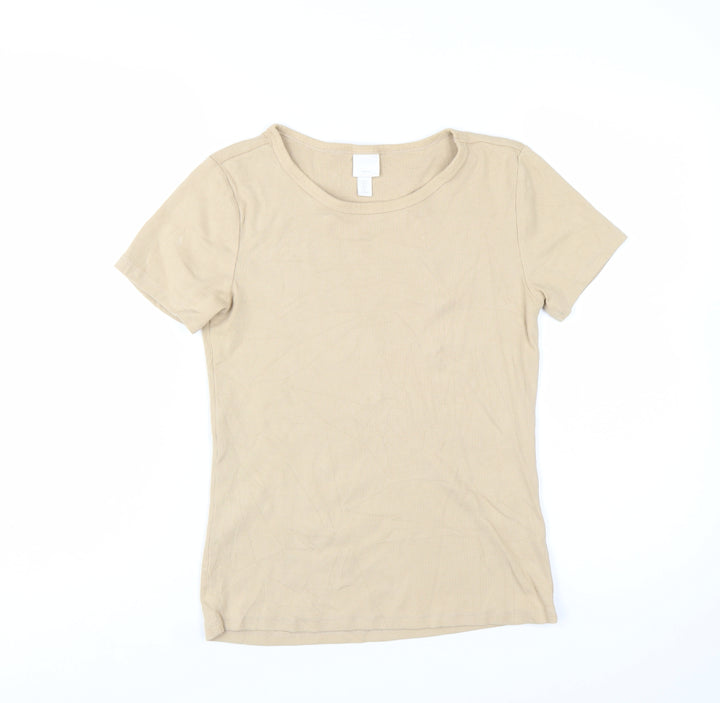 H&M Women’s Beige Basic Short Sleeve Cotton T-Shirt Size 12