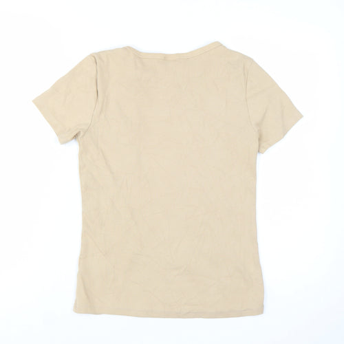 H&M Women’s Beige Basic Short Sleeve Cotton T-Shirt Size 12