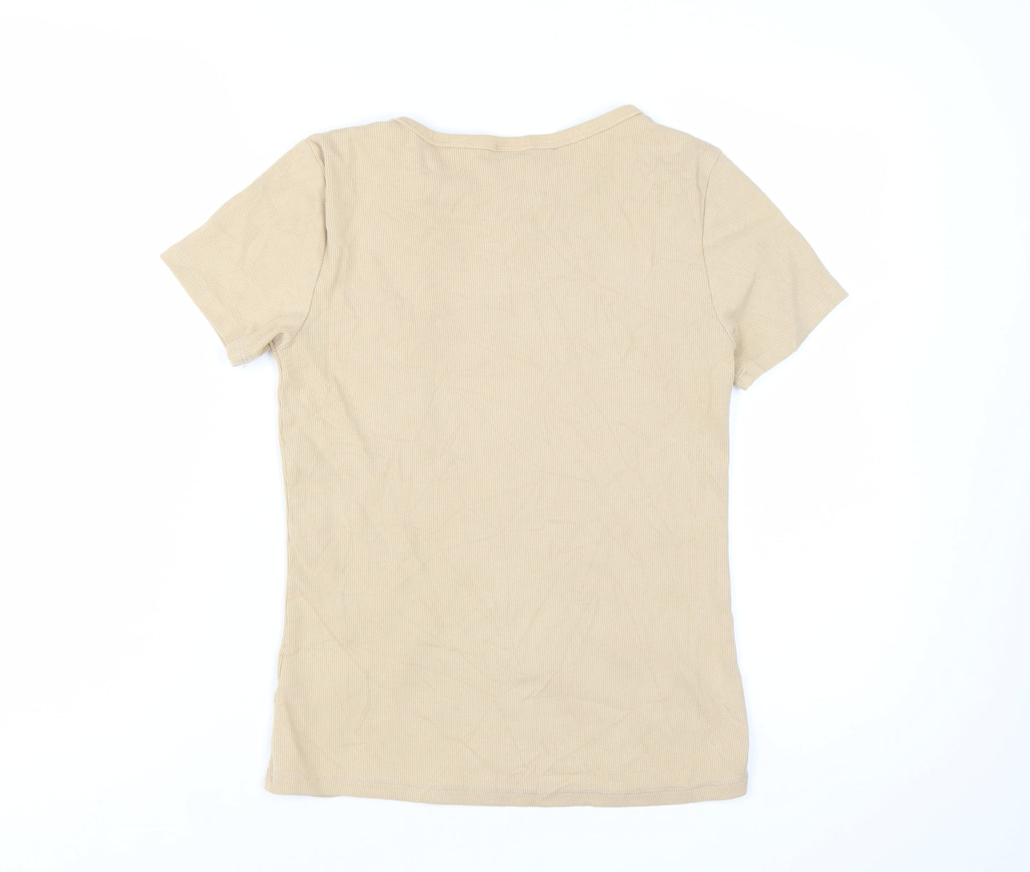 H&M Women’s Beige Basic Short Sleeve Cotton T-Shirt Size 12