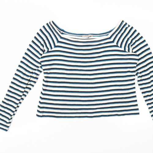 Marks and Spencer Women Blue Striped Boat Neck Long Sleeve T-Shirt Size 18