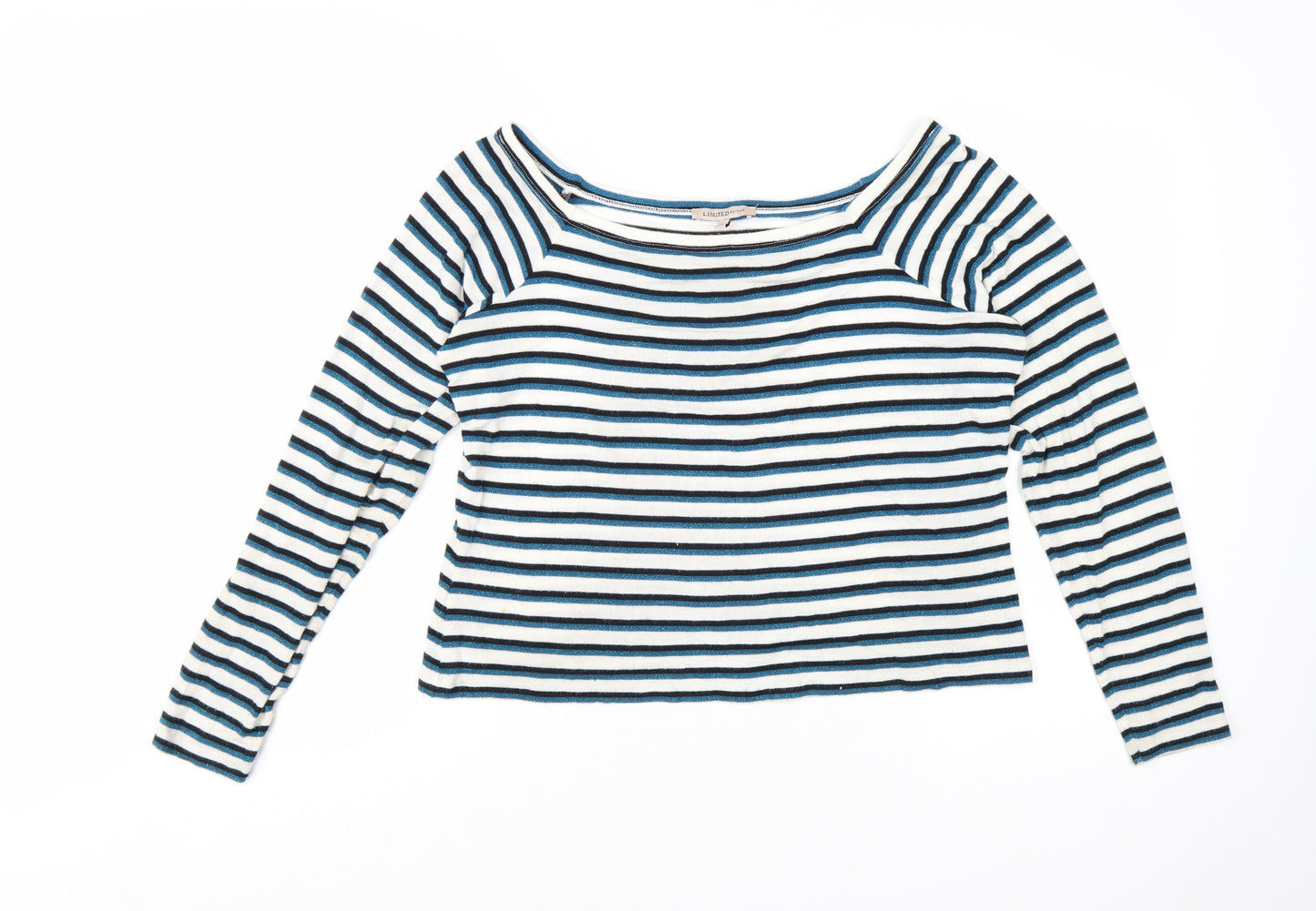 Marks and Spencer Women Blue Striped Boat Neck Long Sleeve T-Shirt Size 18