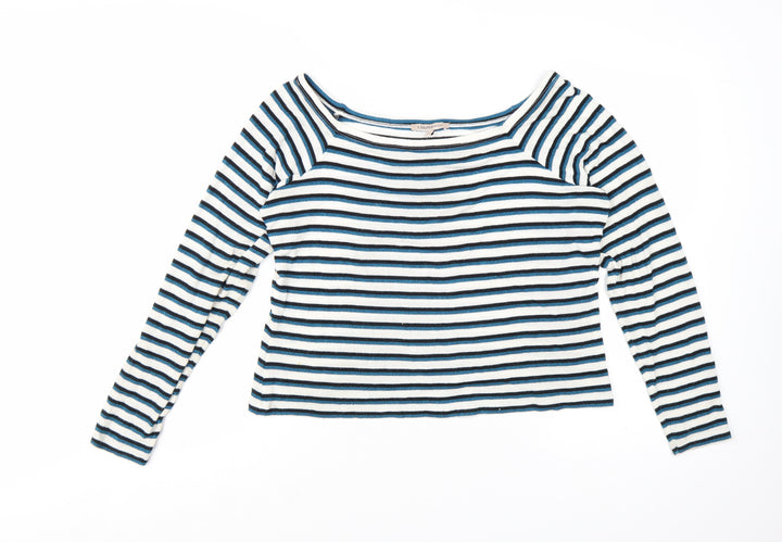 Marks and Spencer Women Blue Striped Boat Neck Long Sleeve T-Shirt Size 18