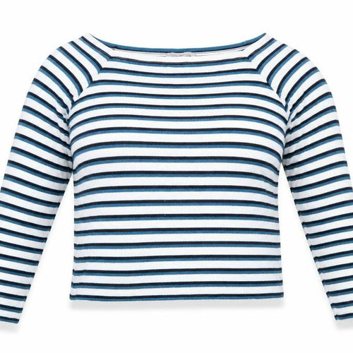 Marks and Spencer Women Blue Striped Boat Neck Long Sleeve T-Shirt Size 18