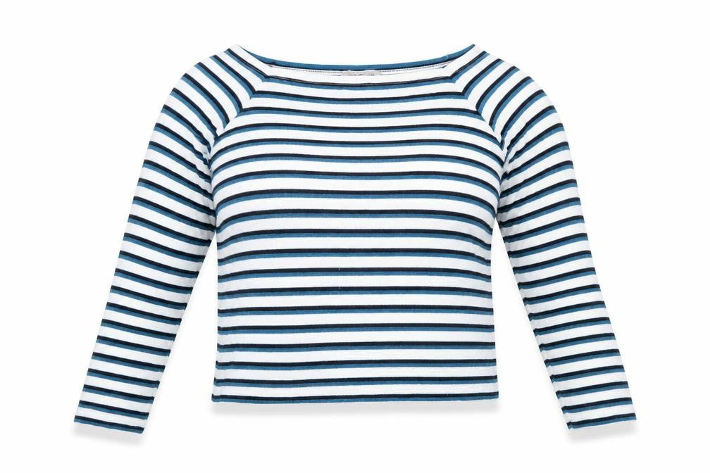 Marks and Spencer Women Blue Striped Boat Neck Long Sleeve T-Shirt Size 18