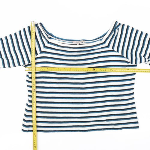 Marks and Spencer Women Blue Striped Boat Neck Long Sleeve T-Shirt Size 18
