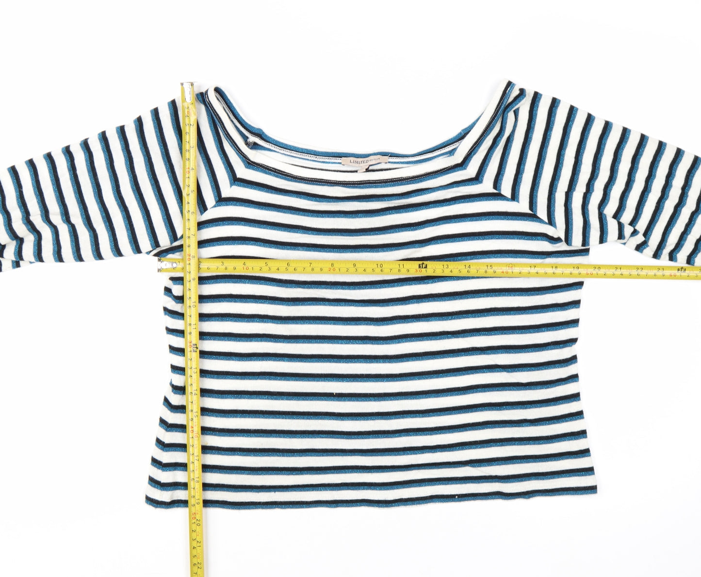 Marks and Spencer Women Blue Striped Boat Neck Long Sleeve T-Shirt Size 18