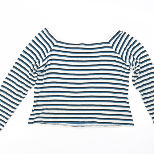 Marks and Spencer Women Blue Striped Boat Neck Long Sleeve T-Shirt Size 18