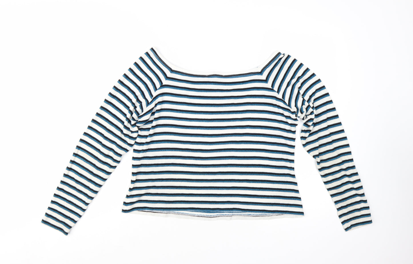 Marks and Spencer Women Blue Striped Boat Neck Long Sleeve T-Shirt Size 18
