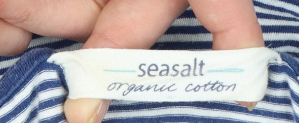 Seasalt Women Blue Striped Organic Cotton T-Shirt Size 10