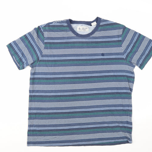Original Penguin Men's Blue Striped Short Sleeve Cotton T-Shirt XL