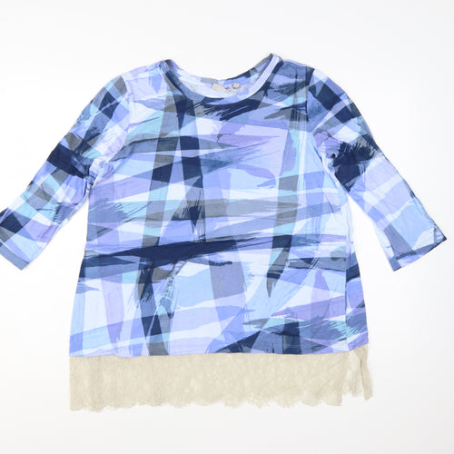 Lori Goldstein Women's Blue Check Lace Hem Tunic Blouse Size M