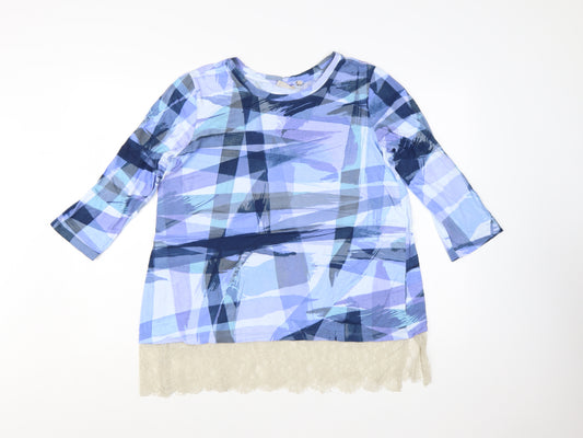 Lori Goldstein Women's Blue Check Lace Hem Tunic Blouse Size M