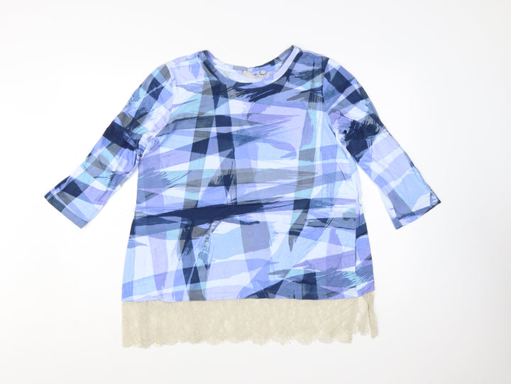 Lori Goldstein Women's Blue Check Lace Hem Tunic Blouse Size M