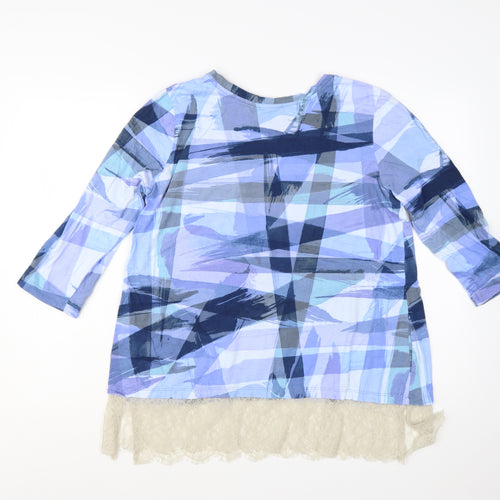 Lori Goldstein Women's Blue Check Lace Hem Tunic Blouse Size M
