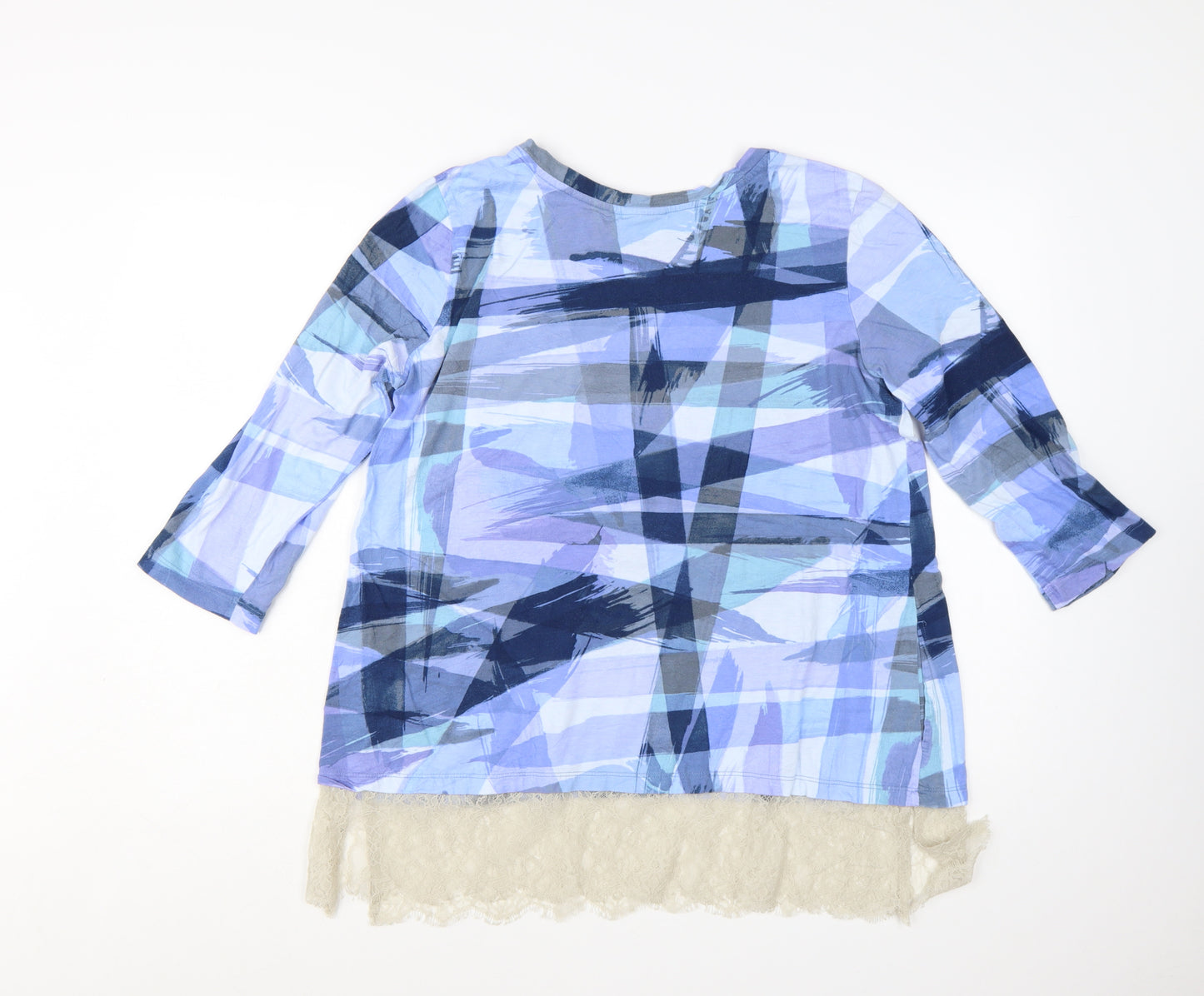 Lori Goldstein Women's Blue Check Lace Hem Tunic Blouse Size M