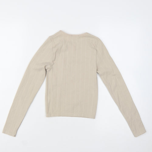Stradivarius Women Beige Slim Fit Long Sleeve Basic Knit Top Size S