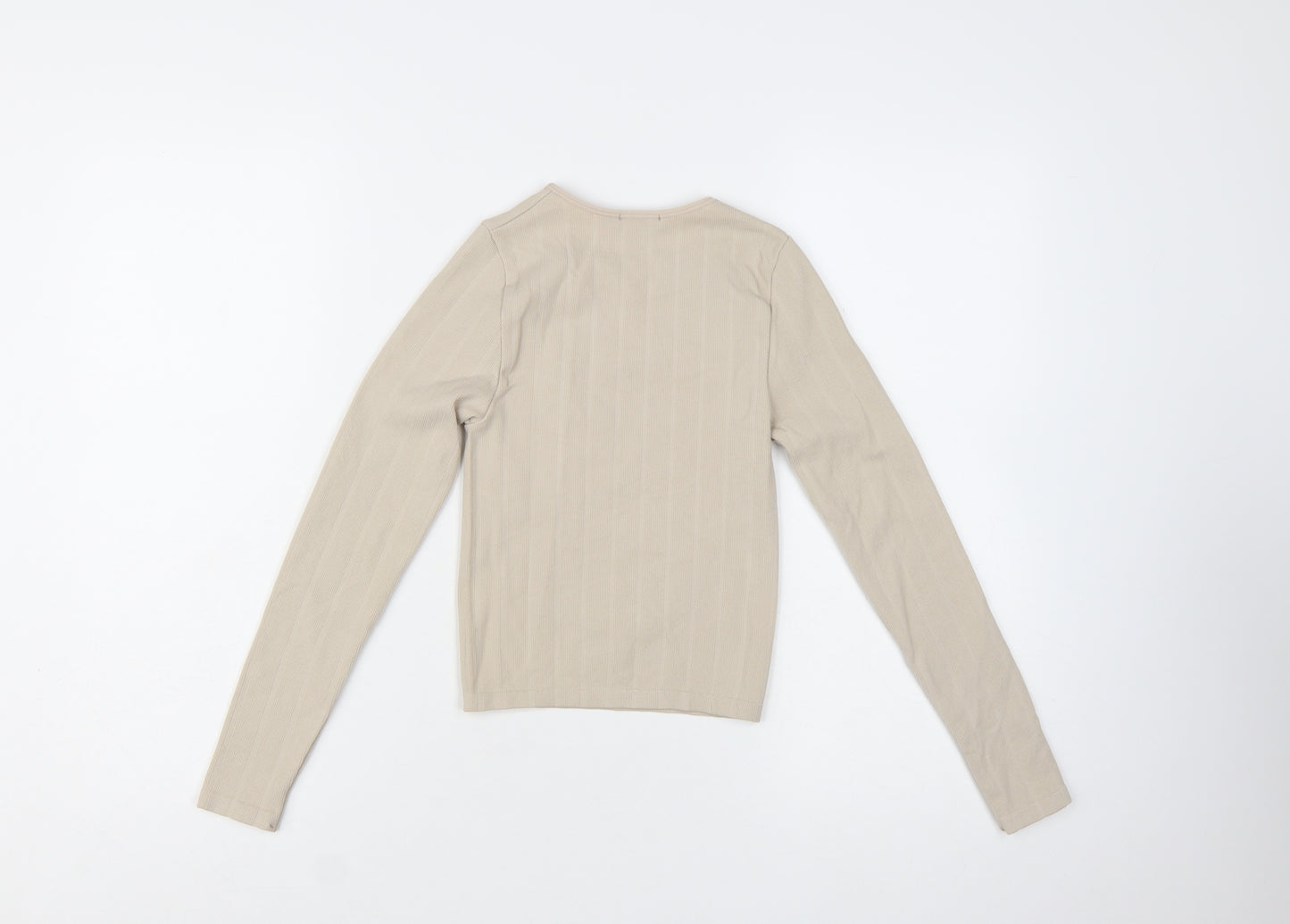 Stradivarius Women Beige Slim Fit Long Sleeve Basic Knit Top Size S