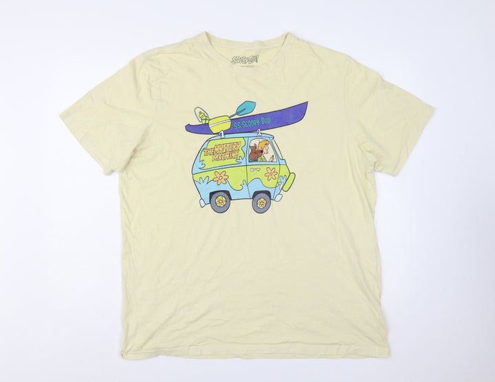 Scooby-Doo Men's Beige Graphic T-Shirt Size L Retro Cartoon Tee