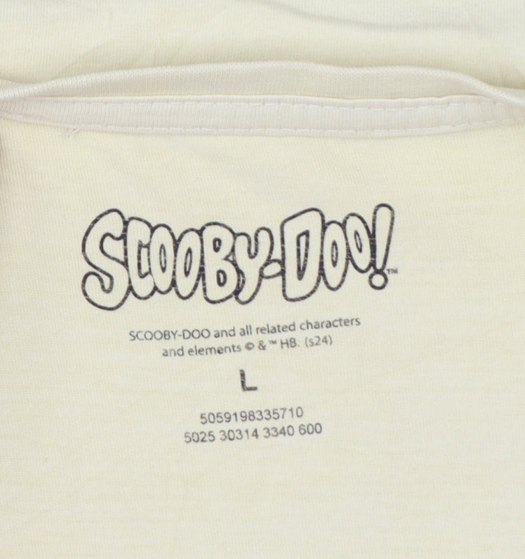 Scooby-Doo Men's Beige Graphic T-Shirt Size L Retro Cartoon Tee