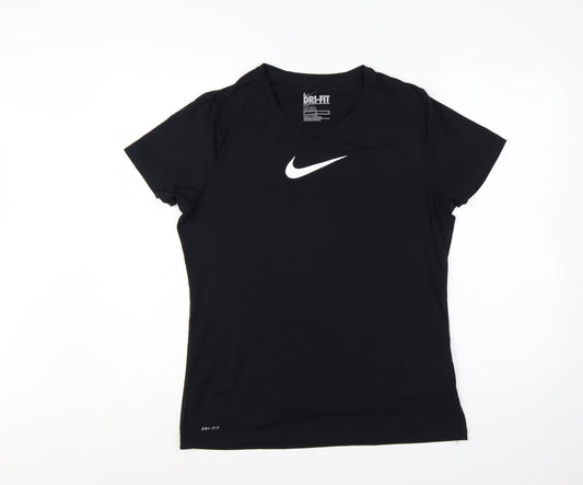 Nike Womens Black Dri-FIT Slim Fit V-Neck Activewear T-Shirt XL