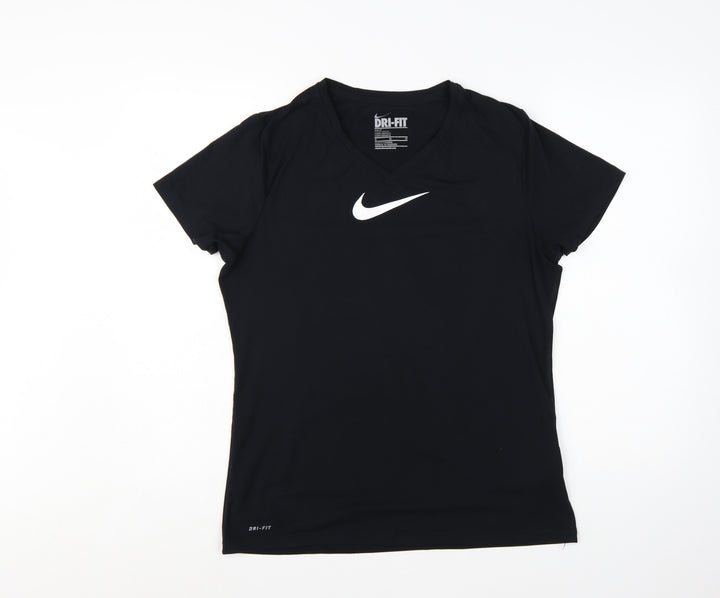 Nike Womens Black Dri-FIT Slim Fit V-Neck Activewear T-Shirt XL