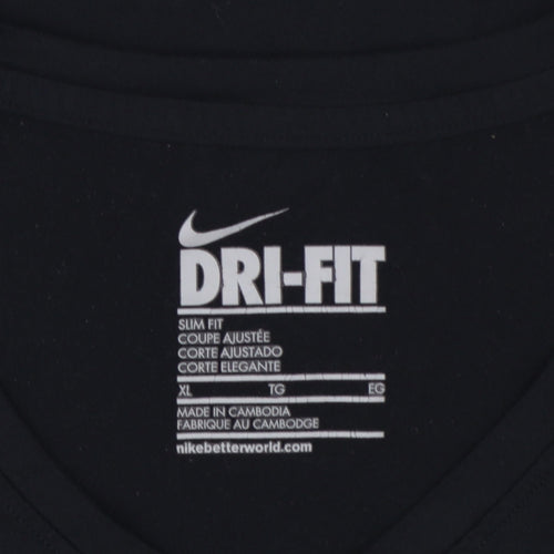 Nike Womens Black Dri-FIT Slim Fit V-Neck Activewear T-Shirt XL