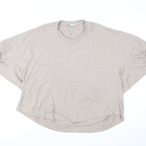 Zara Women Beige Relaxed Batwing Cotton T-Shirt S