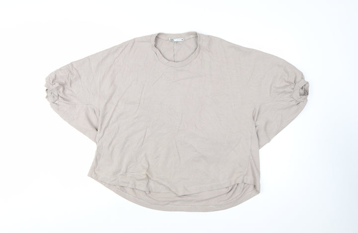 Zara Women Beige Relaxed Batwing Cotton T-Shirt S