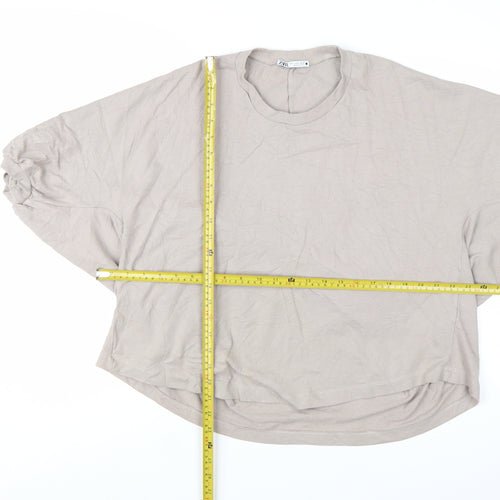 Zara Women Beige Relaxed Batwing Cotton T-Shirt S