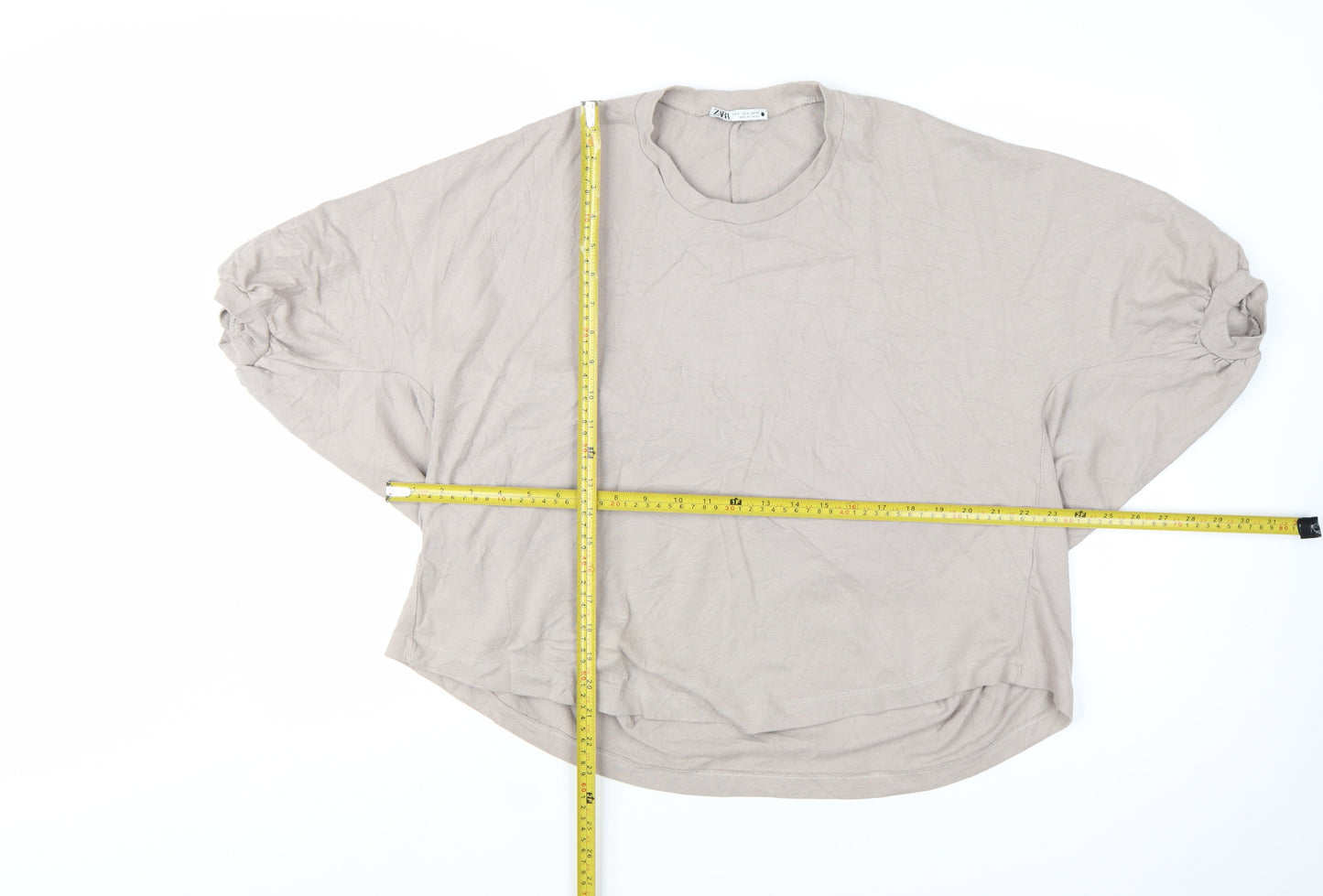 Zara Women Beige Relaxed Batwing Cotton T-Shirt S