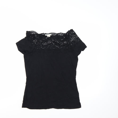 H&M Women’s Black Lace Off Shoulder Short Sleeve Slim Blouse Size S