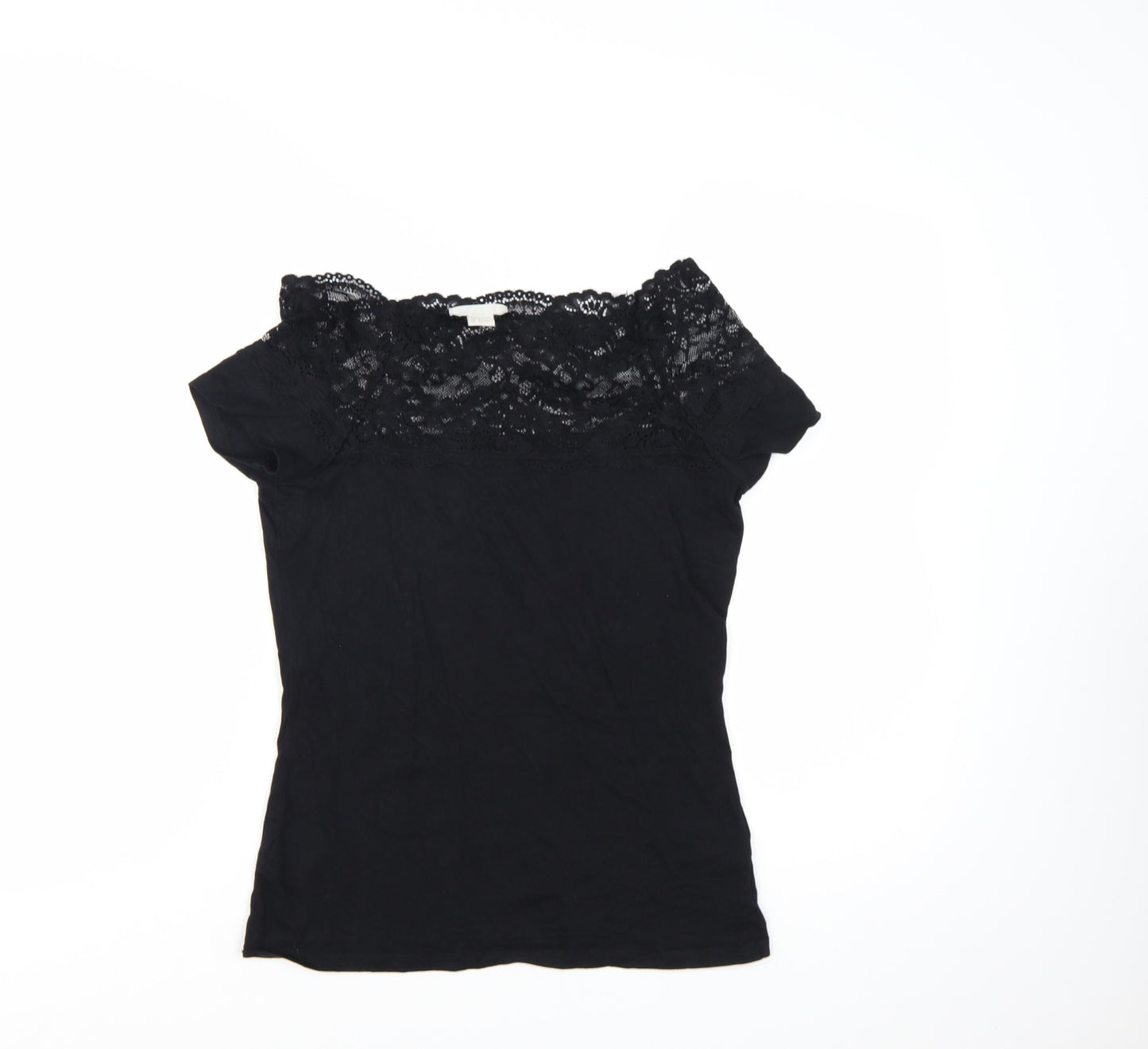 H&M Women’s Black Lace Off Shoulder Short Sleeve Slim Blouse Size S