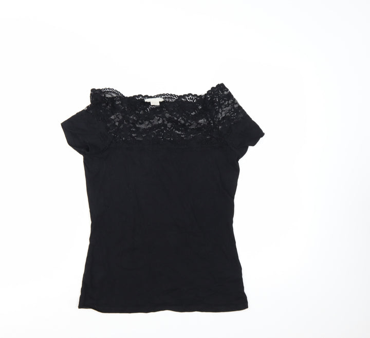 H&M Women’s Black Lace Off Shoulder Short Sleeve Slim Blouse Size S