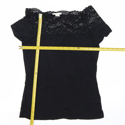 H&M Women’s Black Lace Off Shoulder Short Sleeve Slim Blouse Size S