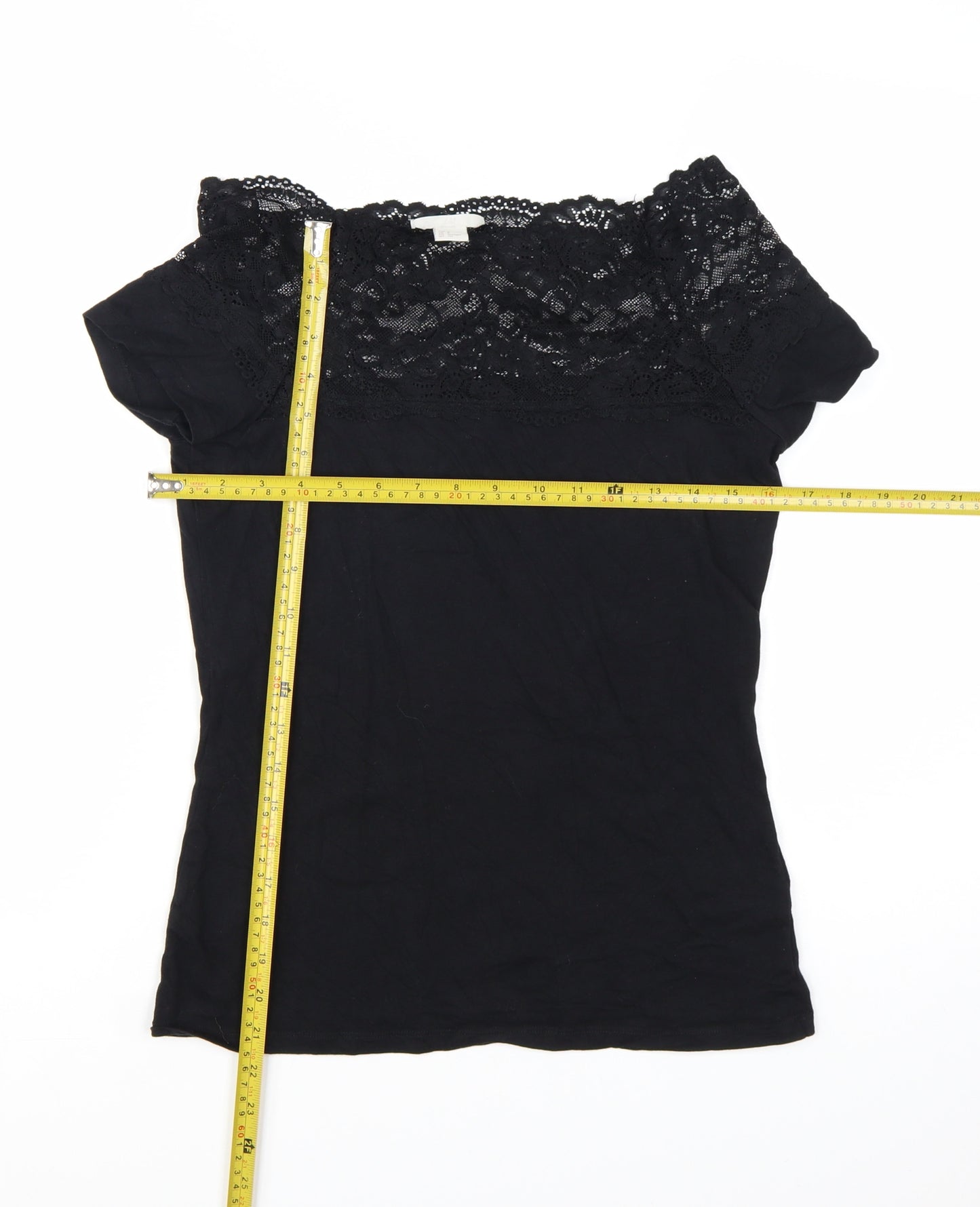 H&M Women’s Black Lace Off Shoulder Short Sleeve Slim Blouse Size S