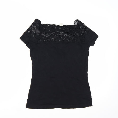 H&M Women’s Black Lace Off Shoulder Short Sleeve Slim Blouse Size S