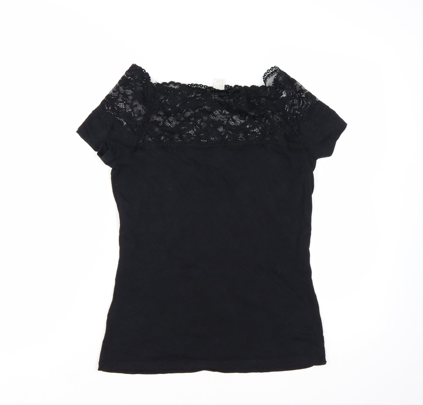 H&M Women’s Black Lace Off Shoulder Short Sleeve Slim Blouse Size S