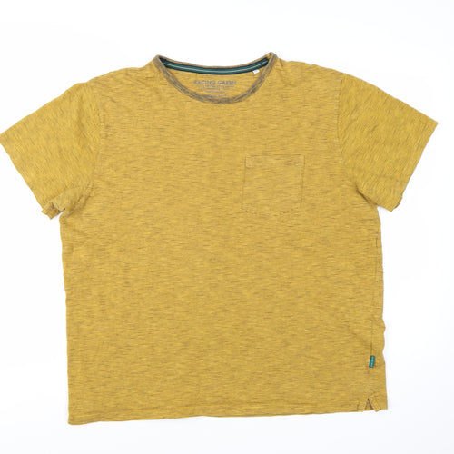 Racing Green Men's Yellow Striped Cotton Crew Neck T-Shirt Size L