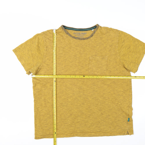 Racing Green Men's Yellow Striped Cotton Crew Neck T-Shirt Size L