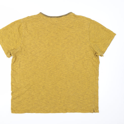 Racing Green Men's Yellow Striped Cotton Crew Neck T-Shirt Size L